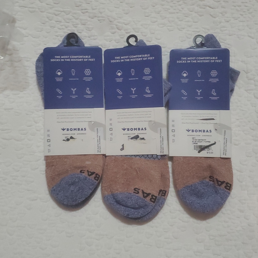 /3/BOMBAS TRI-BLOCK ANKLE SOCKS/UNISEX/; SIZE:LARGE - Picture 2 of 3